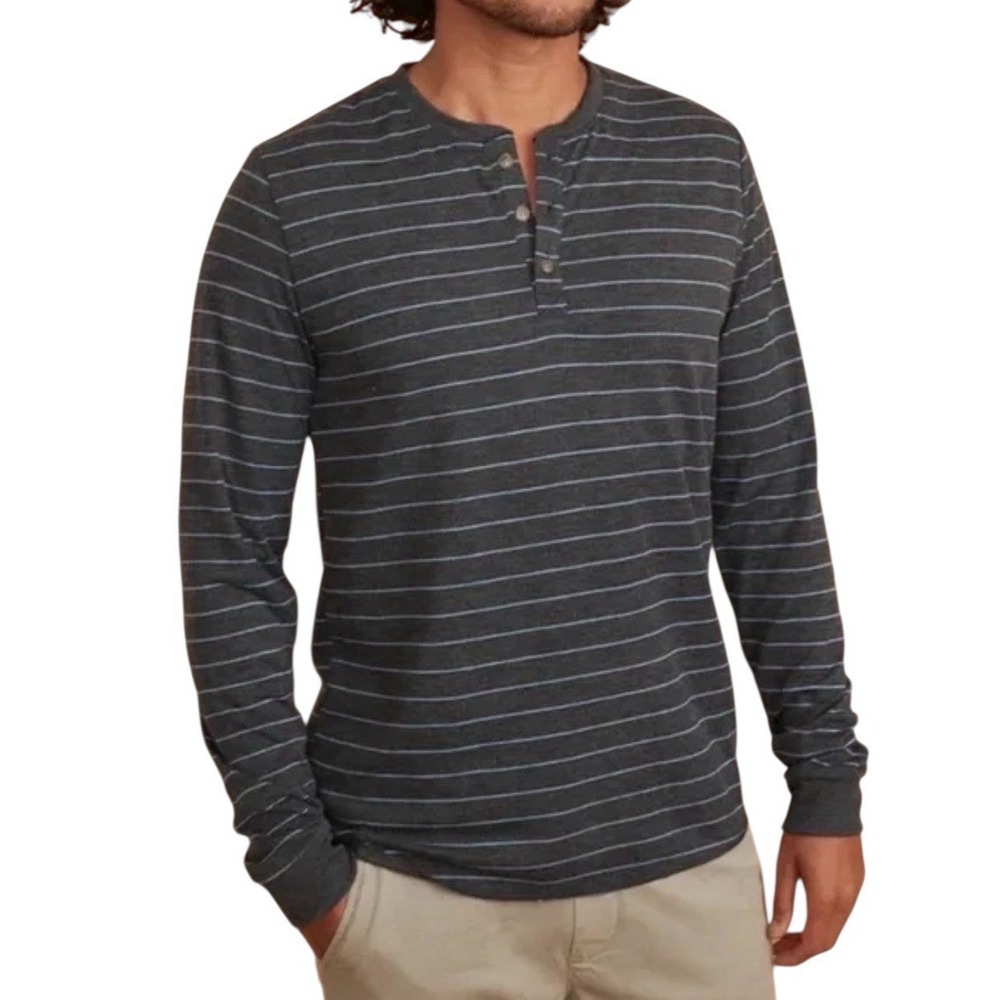 Marine Layer Shirt XL Double Knit Heather Grey Blue Long Sleeve Henley #J3-6